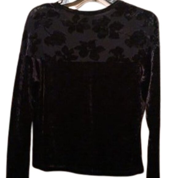 DONNA Black Velvet Floral Burnout Accented Top 90's Goth Vamp  Size L - Picture 5 of 6